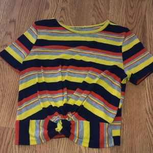 multi colored stripped front tied crop top